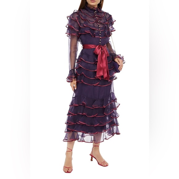 New Zimmerman Belted tiered silk- organza midi dress Size 4 - Picture 4 of 7